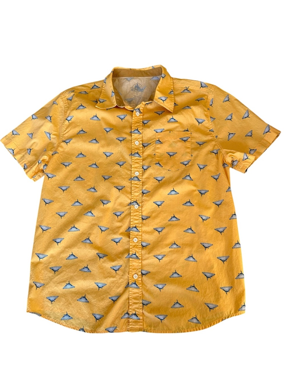 Disney Parks Short-Sleeve Button-Down Shirt, Yellow, Space Mountain, Large